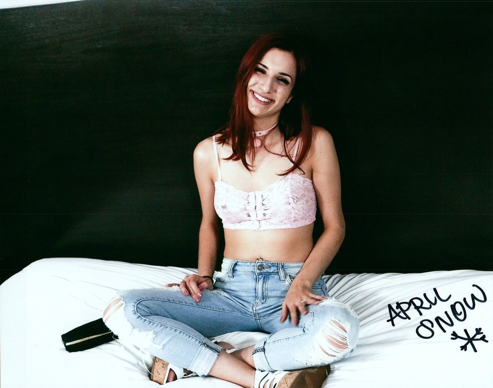 April Snow Sexy Sitting In Jeans Signed 8x10 Adult Model Photo COA