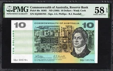 Australia 10 Dollars P40c R303 1968 Phillips Randall PMG58 aUNC EPQ Banknote TEN