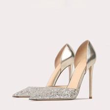 Gold Sequins High Heel Sandals Celebrity Party Women Wedding Party Shoes Slip On