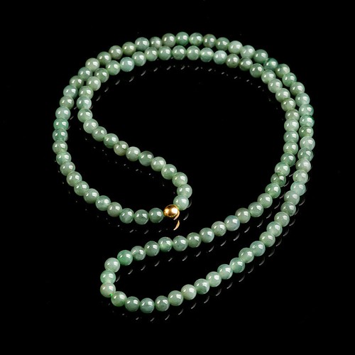 Real Grade A Green Jade Jadeite Women 5.5mm Lucky Beads Necklace 22.8inch - Picture 3 of 5