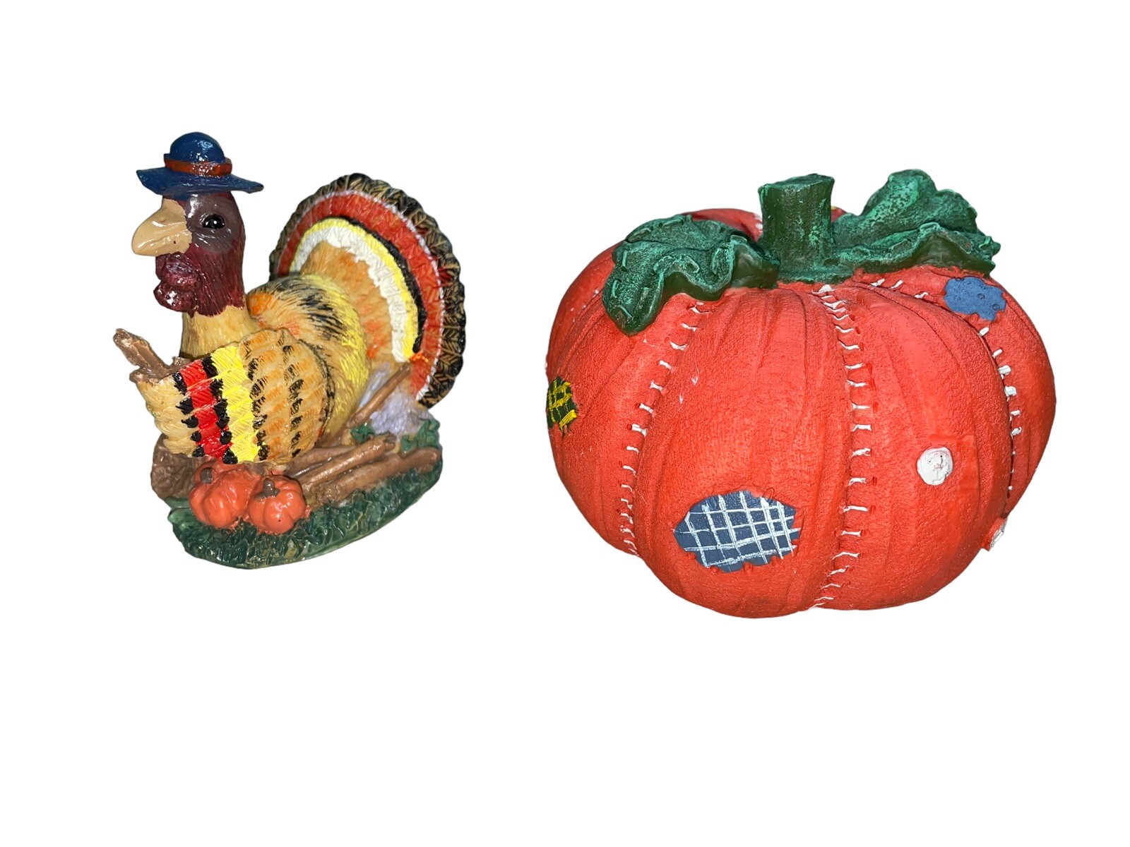 Thanksgiving Turkey And Pumpkin Figurine Squash Vegetables Resin K's