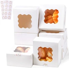 20 Pack 6x6x3 Inch White Cookie Boxes with Window for Bakery Desserts Pastry