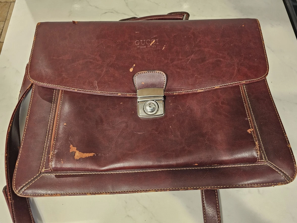 Brown Leather Vintage 90s GUCCI Lawyer Briefcase Messenger 16