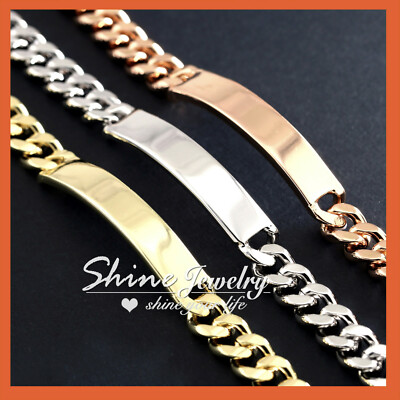 9K PLAIN GOLD GF GF ID IDENTITY WIDE BAND CURB CHAIN