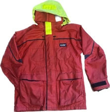 GILL DOUGLAS Get Dressed For It Red Sail Fish Rain Hooded Jacket Men's XS READ!