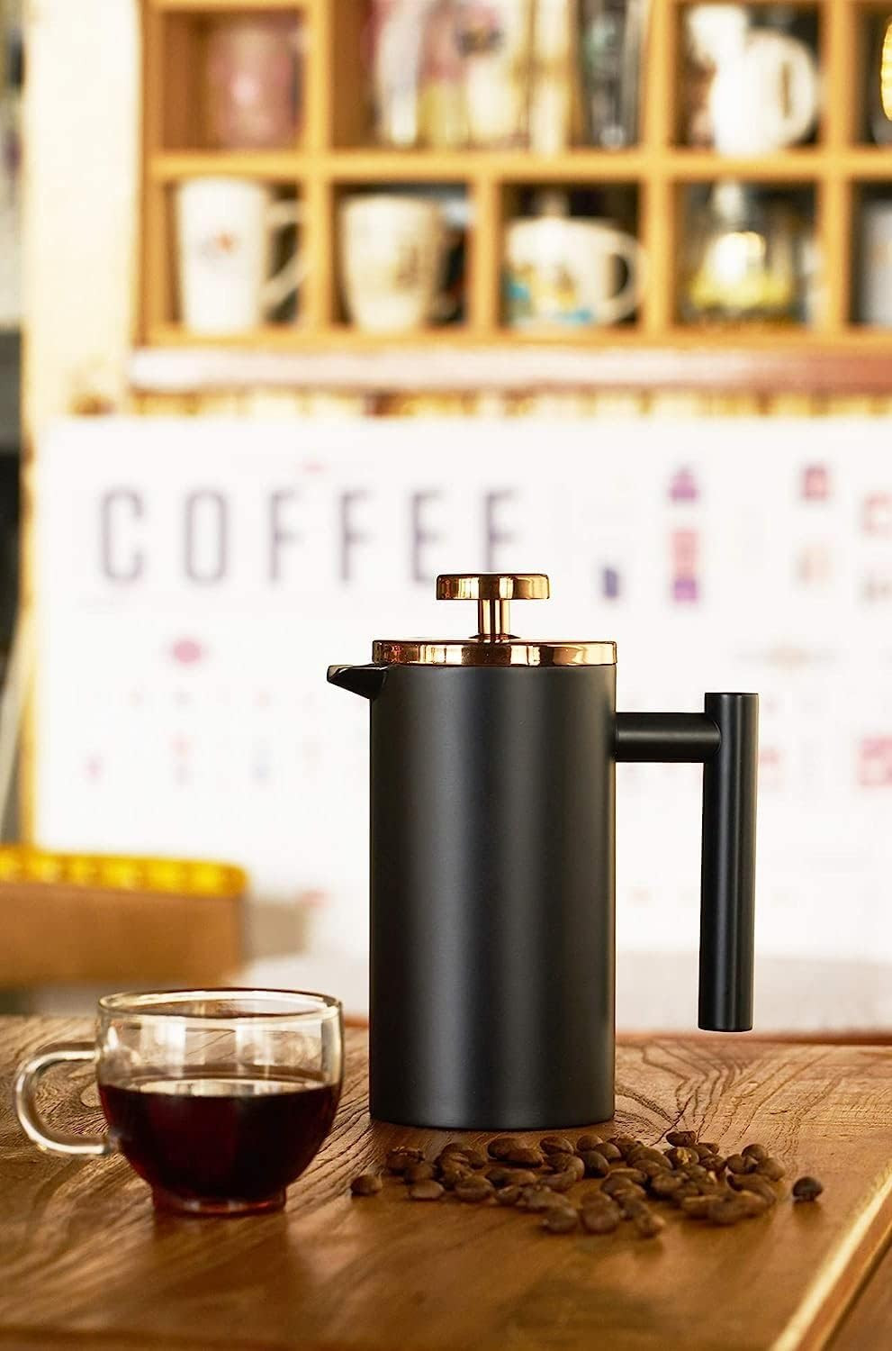 Black Coffee Press, Stainless Steel French Press Coffee Maker, Double Wall Insul