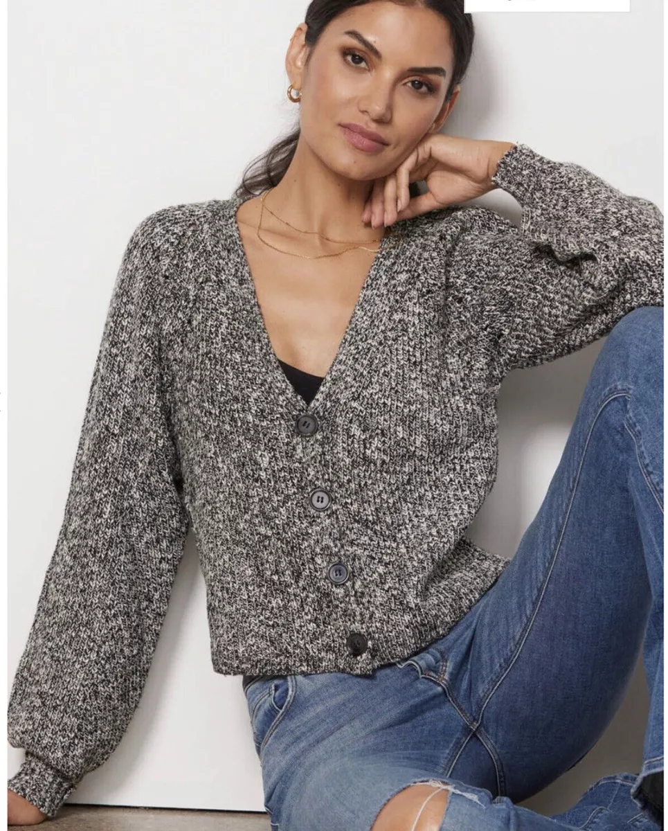 Evereve Cardigan Sweater Marled Black White Size Woman s XL eBay
