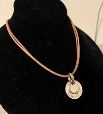 Silpada Sterling Silver Leather Cord Necklace Round Etched S0959