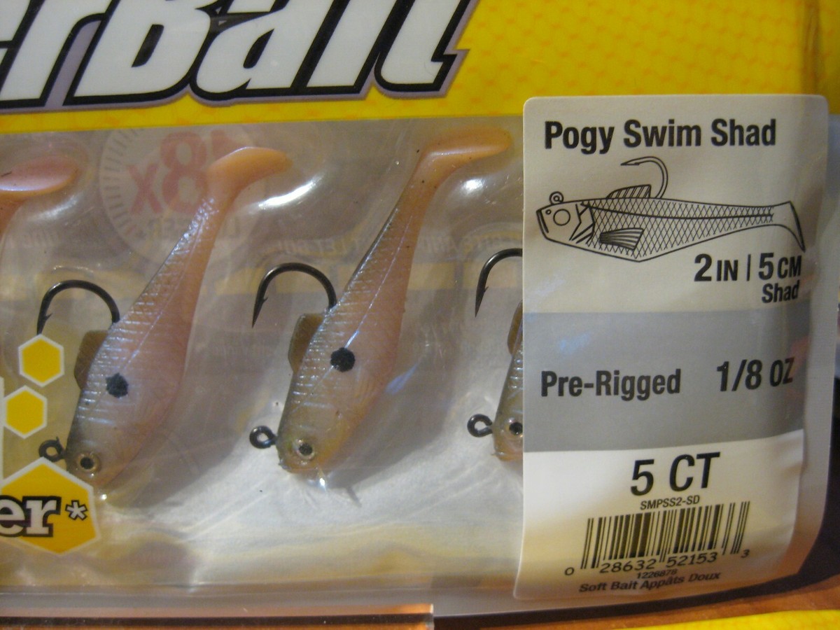 Leurre Souple Berkley PowerBait Pogy Swim Shad 2" Pré-monté 1/8 Oz - 5 Pièces - Pour Pêche En Eau Douce