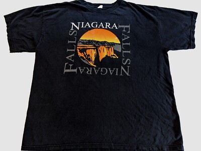 Vintage Niagara Falls T Shirt Black Orange Mens XL New York Canada Waterfall