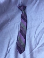 Kids Clip on Purple  Green Striped Skinny Tie - 11"