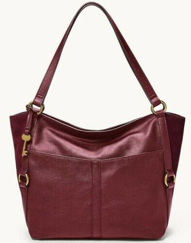 Fossil Sam Claret Red Leather Tote ZB1465599 Shoulder Bag Brass