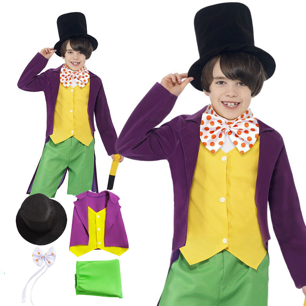 2024 Boys Willy Wonka World Book Day Fancy Dress Costume To Fit Ages 4