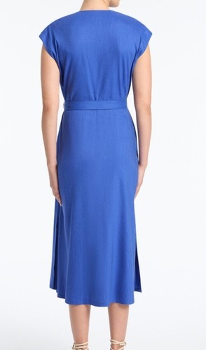 BNWT DESIGNER DAVID LAWRENCE Helene Linen Wrap Dress Flattering Blue Midi S14 - Picture 4 of 5