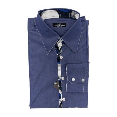 Luxus Gerlin Shirt Blau Denim Baumwolle + Seide 16 - 41 6E Bijan
