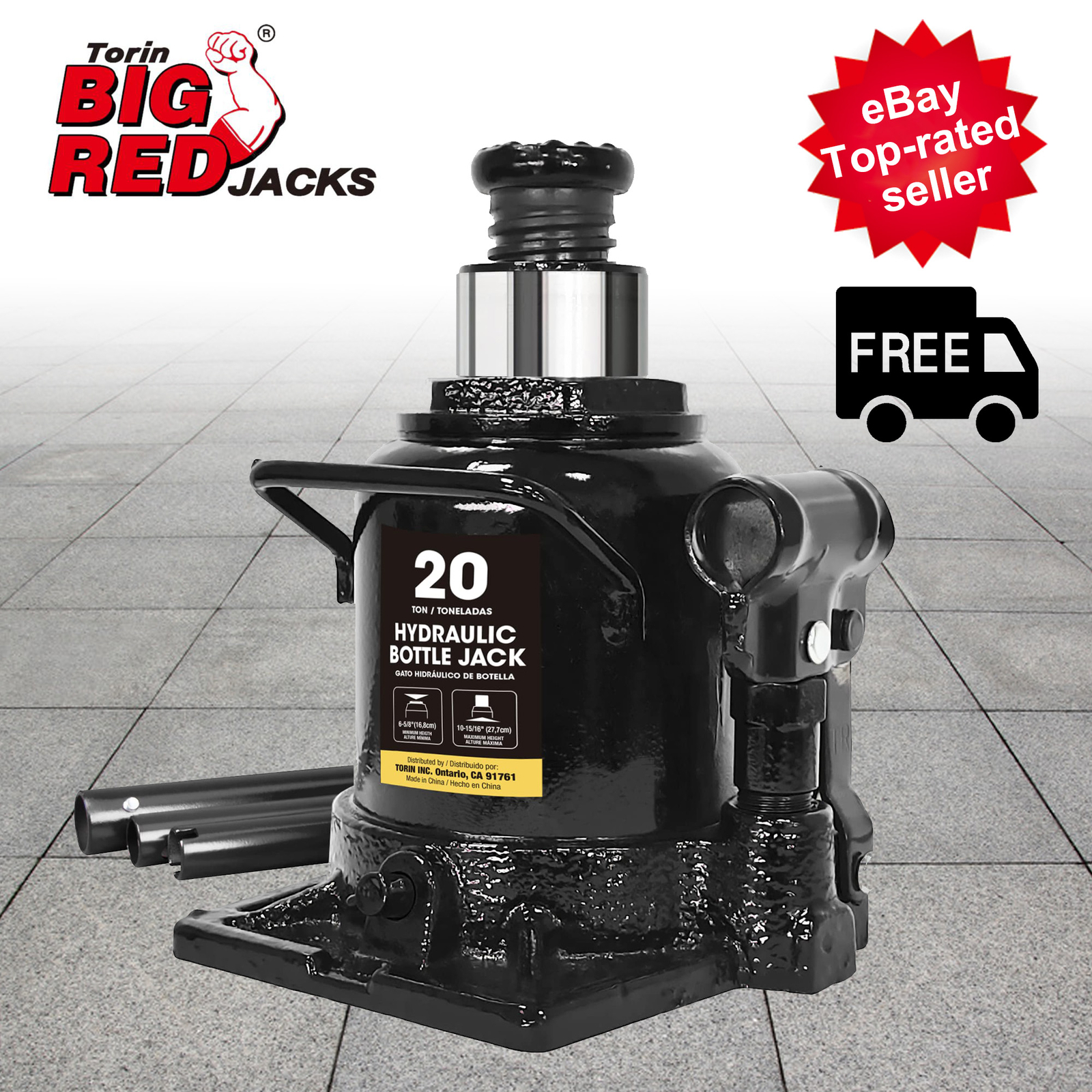 Big Red Low Profile Bottle Jack for Auto Repair and House Lift, 20Ton