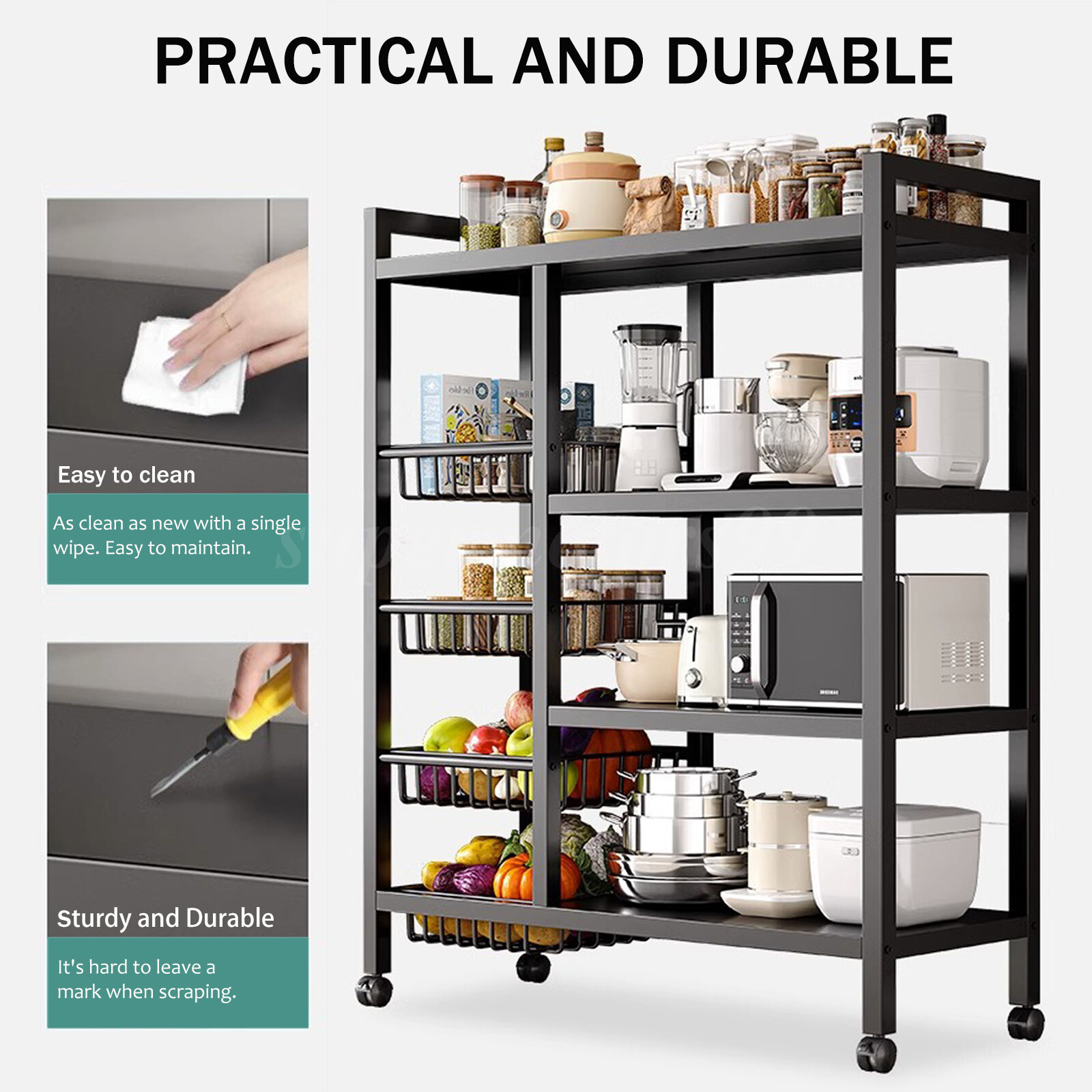 Freestanding Kitchen Storage Rack 4 Tiers Shelf w/ Baskets Organizer ...