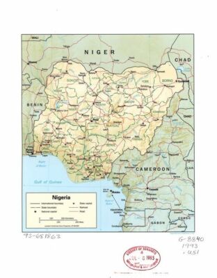 20'' x 24'' 1993 Map of Nigeria