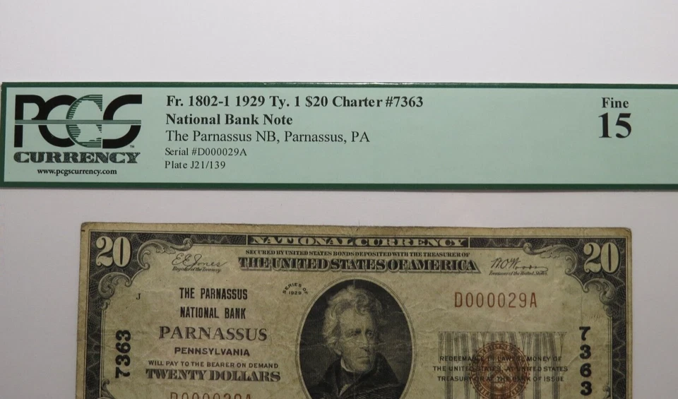 $20 1929 Parnassus Pennsylvania National Currency Bank Note Bill Ch. #7363 PCGS - Image 2 of 4