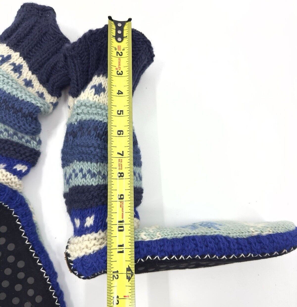 Tibetan Socks Large Hand Knit Wool Fleece Lined Long Slippers Fair Isle Nordic  - Thumbnail 2