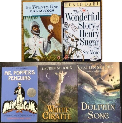 Lot of 5 Books Mr Poppers Penguins The White Giraffe Dolphin Song 21 Balloons