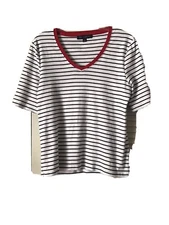 Tommy Hilfiger Womens Short Sleeve V Neck Shirt Top Striped Size L 