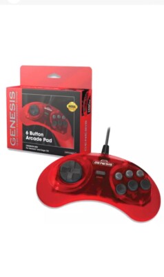 Retro-Bit Official Sega Genesis 6-Button Controller Pad for Sega Genesis Red New