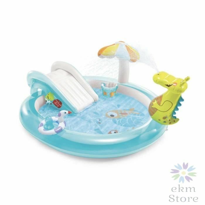 Aire de jeux crocodile avec jet d'eau et toboggan en PVC vert résistant