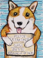 PEMBROKE WELSH CORGI Mugshot Dog Art Print 8 x 10 Signed by Artist KSAMS
