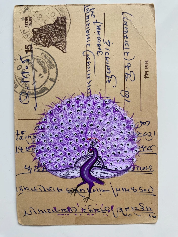 Postales vintage pintadas a mano de los años 50 de la India.  Juego de 4 Foto 4 de 4