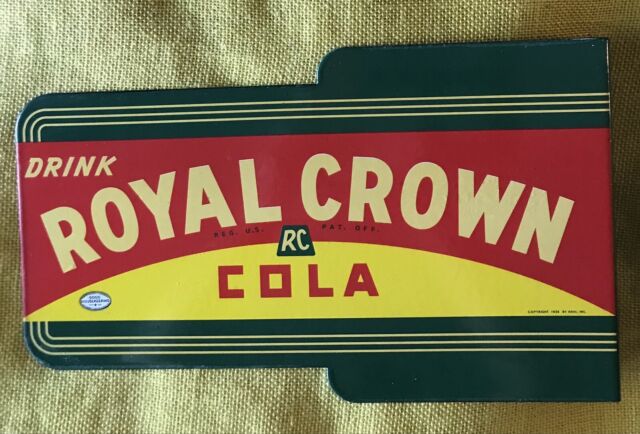 1936 VINTAGE STYLE ROYAL CROWN COLA FLANGE HEAVY PORCELAIN SIGN 14 X 8.5