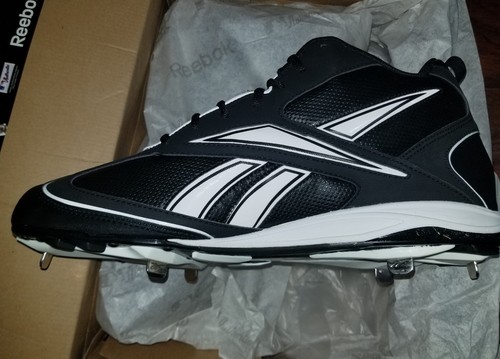 NIB Reebok Vero FL III Mid M Metal Men's BASEBALL Cleats BLACK/WHITE US 13.5 - Picture 4 of 5