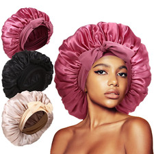 3Pcs Bonnet for Sleeping, Extra Satin Silk Bonnet for Sleeping Women with Tie Ba