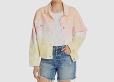 $277 Sunset & Spring Womens Pink Orange Tie-dye Button Denim Jean Jacket Size S