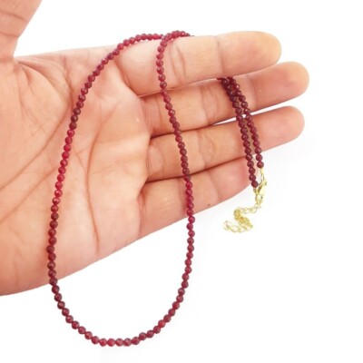 Dainty Pink Ruby Faceted Rondelle Gemstone Beaded July Birthstone Necklaces 24''