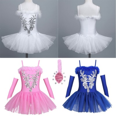 Mädchen Ballett Tanz Kleid Kostüm Tutu Gymnastik Swan Tanzen Rock Anzug im Set