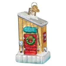 Old World Christmas ICE FISHING SHANTY (44250) Glass Ornament w/ OWC Box