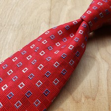 Brooks Brothers Textured Woven Red w Tonal Blue Squares Italian Silk Tie USA