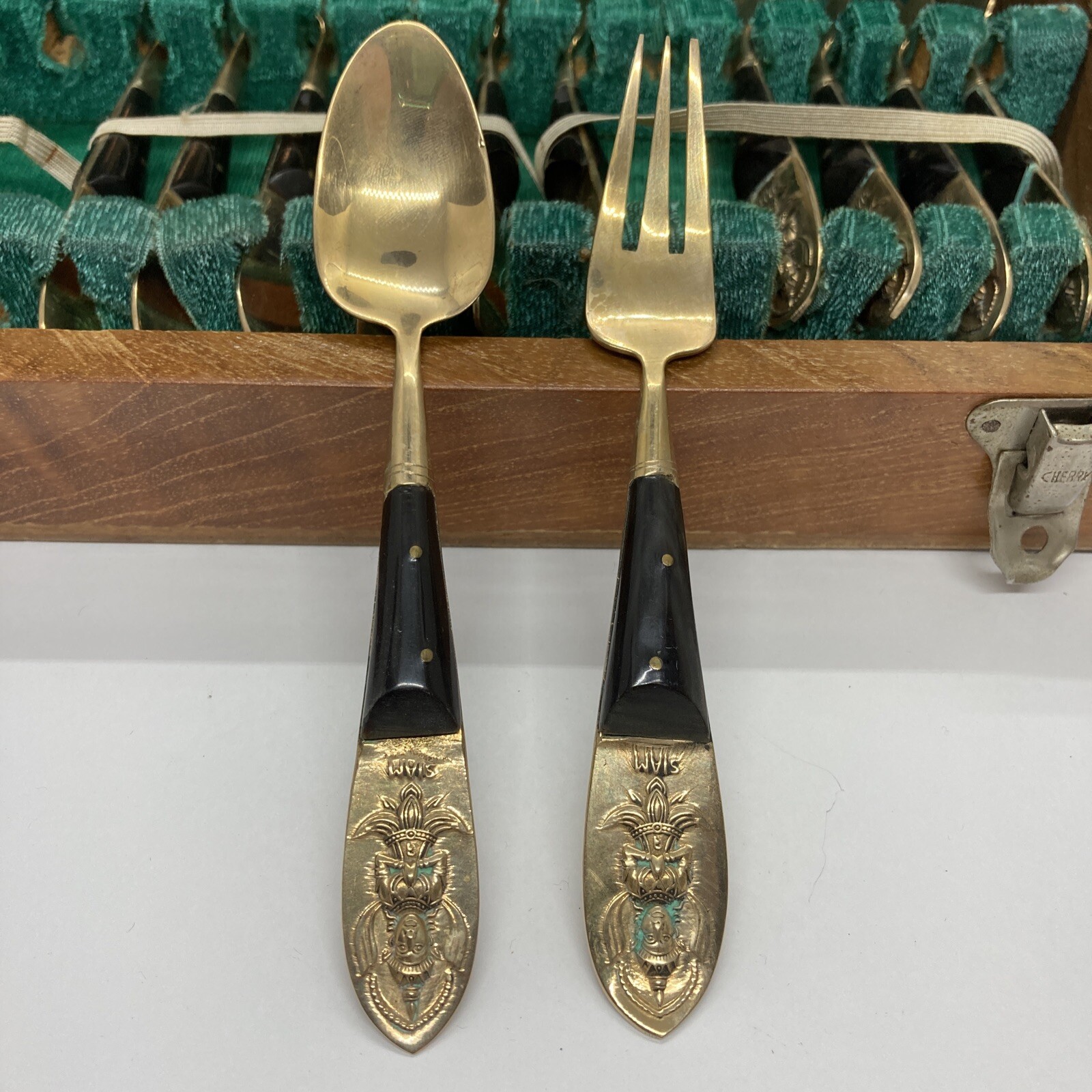 Vintage SIAM Bangkok Thailand 19 pcs Bronze Brass Silverware Utensil