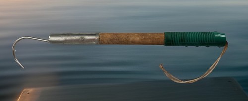 Vintage Fishing Gaff 15 1/2” Wood Handle Stainless Steel Hook