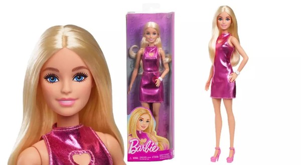 Barbie. HYT88 Fashionistas. Lalka Blond W Metalicznej RóżOwej Sukience Barbie-image