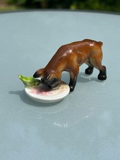 VTG Porcelain Miniature Boxer Dog & Bird Sharing a Drink Figurine