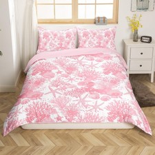 Pink Beach Ocean Theme Duvet Cover Sea Shell Coral Twin Size Bedding Set for ...
