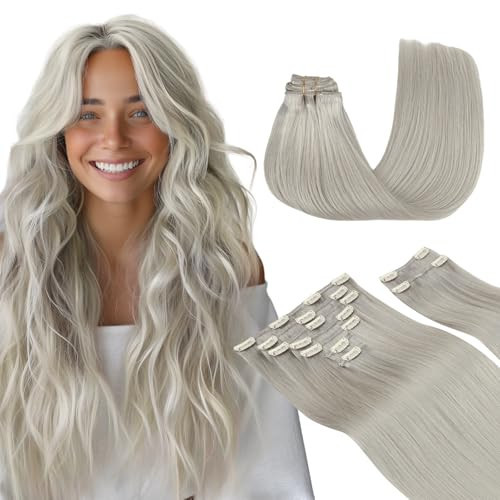 Human Hair Extensions Clip in,150g 9pcs Silver Gray 20 Inch-150g #Silver Gray - Picture 2 of 7