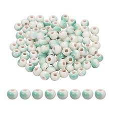100Pcs 8mm Round Ceramic Porcelain Beads, Ice Blue White