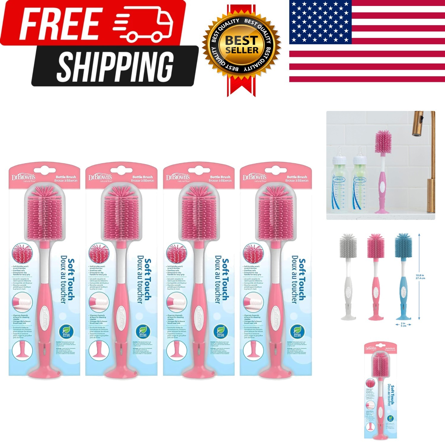 Soft Touch No Scratch Baby Bottle Cleaning Brush, Nipple Cle