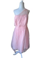 David’s Bridal Pink Chiffon Bridesmaids One Shoulder Dress Sweetheart Sz 18