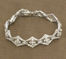 STUNNING STERLING SILVER DIAMOND SHAPE LINK CZ TENNIS BRACELET 7-1/4"