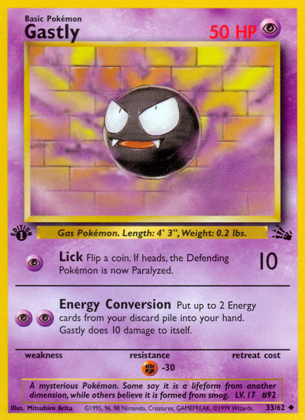 Gastly 33/62 Unlimited Uncommon Fossil Pokemon Moderately Played