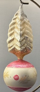 Antique German Metallic Pinecone Pink Ball Stacked Drop Glass Ornament